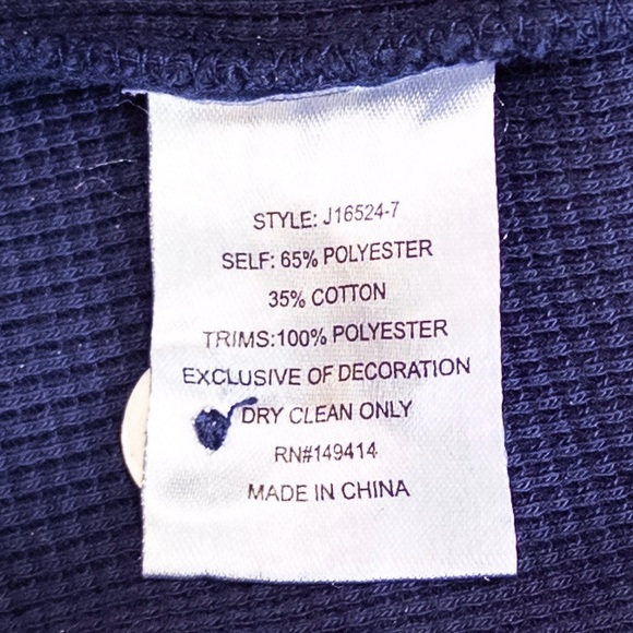 Johnny Was Sisa Navy Floral Embroidered Thermal Waffle Knit Henley Top, XL - Picture 9 of 9